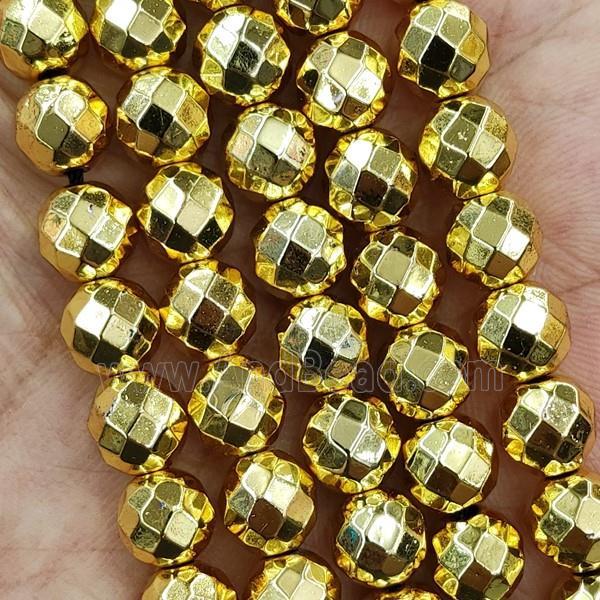 Hematite Beads Faceted Round Shine Gold