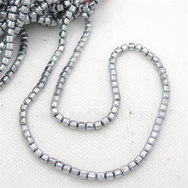 Hematite Cube Beads Faceted Platinum Electroplated