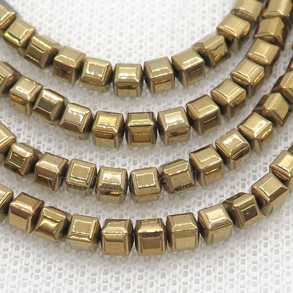 Hematite Cube Beads Faceted Gold Electroplated