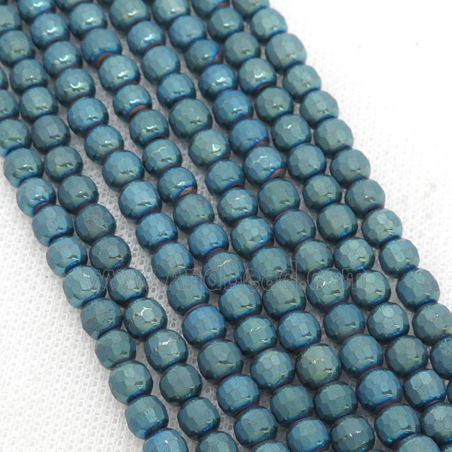 Hematite Beads Faceted Round Peacock Green