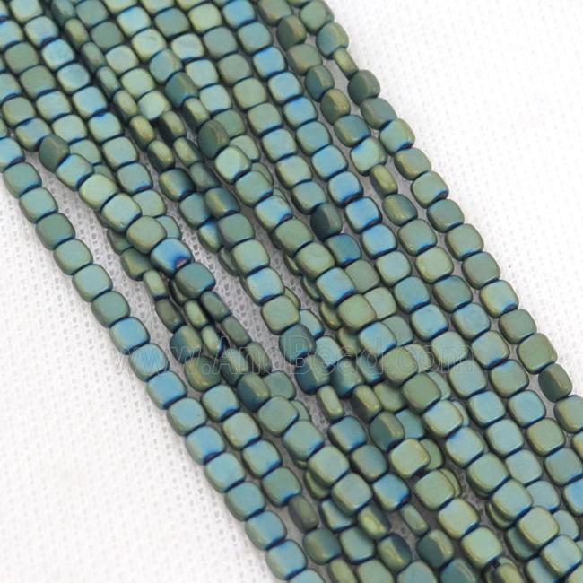 Green Hematite Beads Square Matte