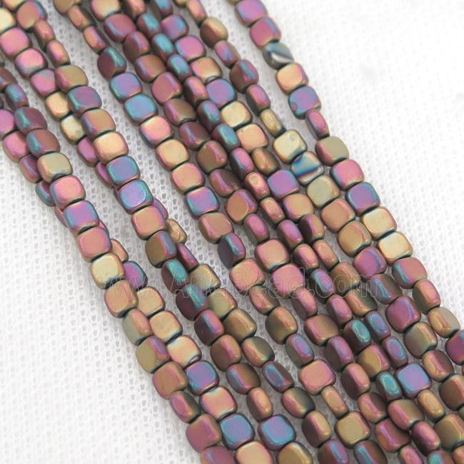 Rainbow Hematite Beads Square Matte