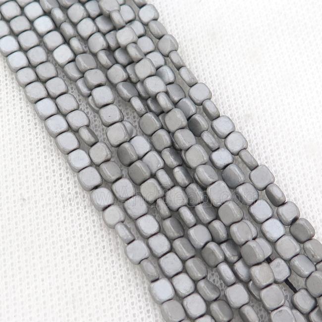 Hematite Beads Square Matte Platinum