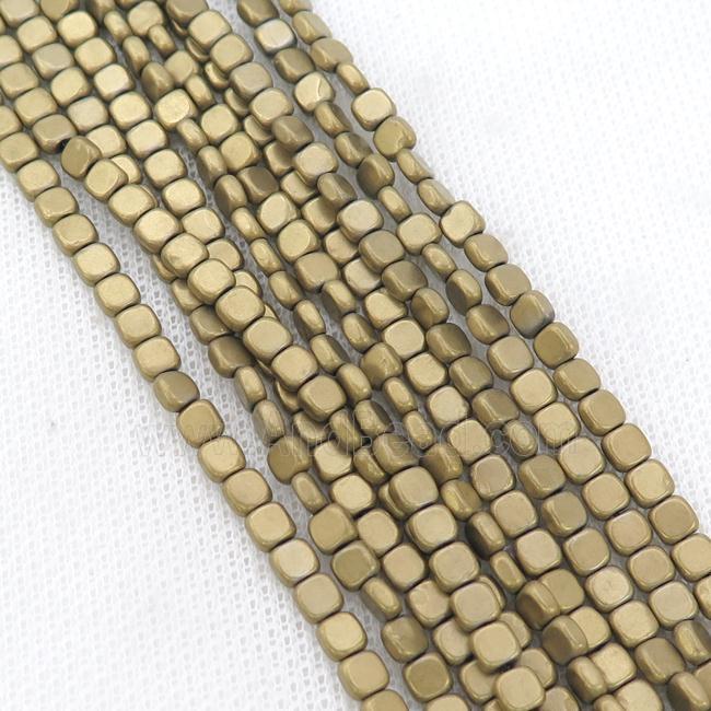 Hematite Beads Square Matte Pyrite Color