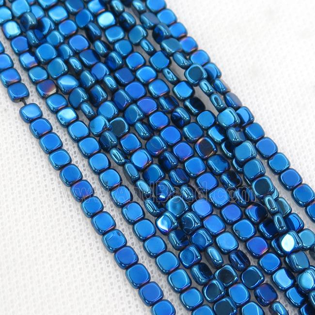 Blue Hematite Beads Square Electroplated