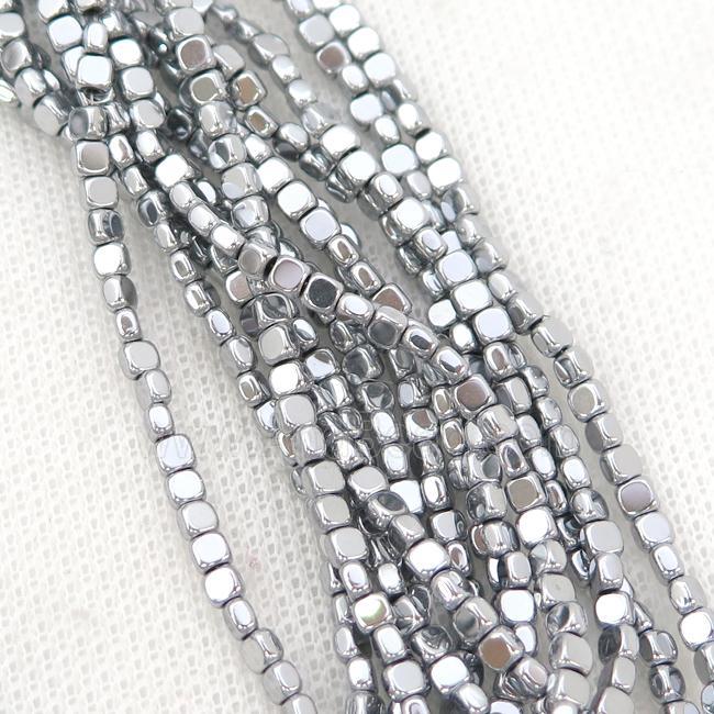 Hematite Beads Square Platinum Electroplated