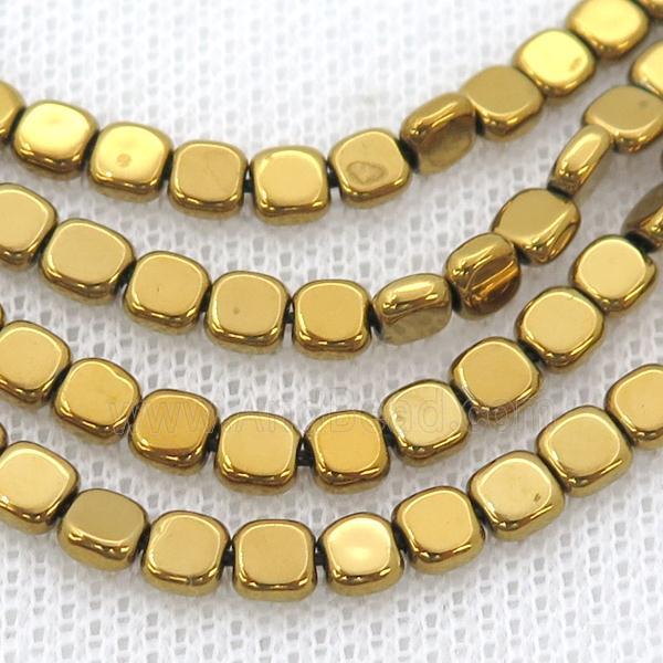 Gold Hematite Beads Square Electroplated
