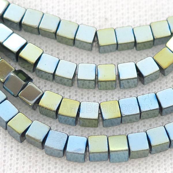 Green Blue Hematite Cube Beads