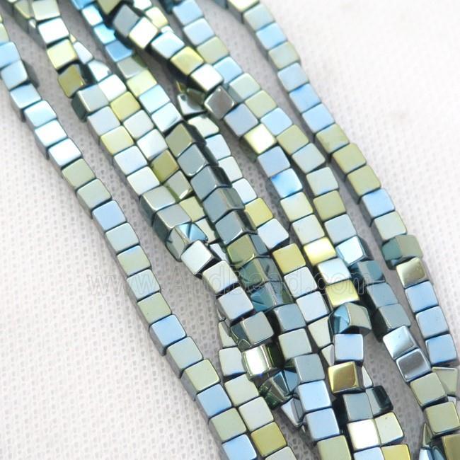 Green Blue Hematite Cube Beads