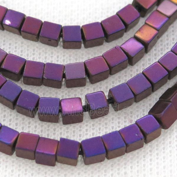 Hematite Cube Beads Purple Electroplated