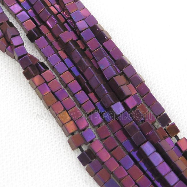 Hematite Cube Beads Purple Electroplated