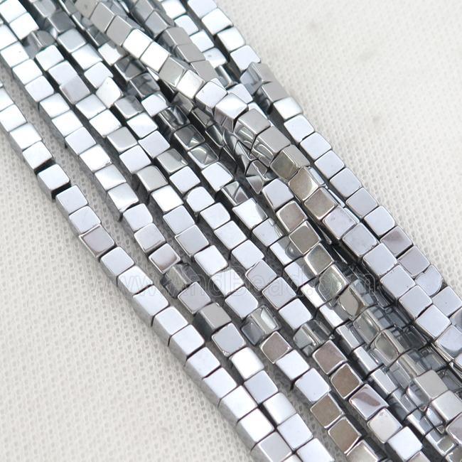 Hematite Cube Beads Platinum Electroplated