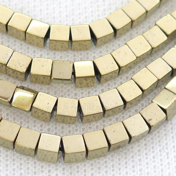 Gold Hematite Cube Beads