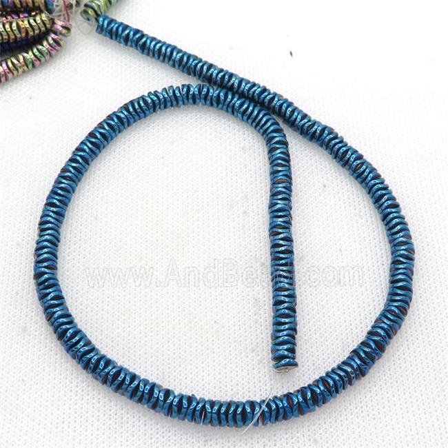 Hematite Heishi Spacer Beads Twist Blue Electroplated