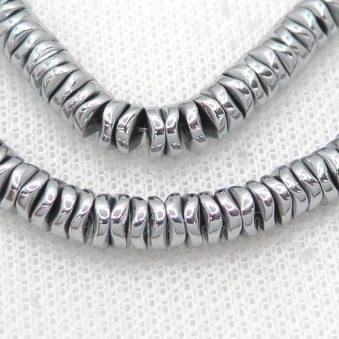 Hematite Heishi Spacer Beads Twist Platinum Electroplated