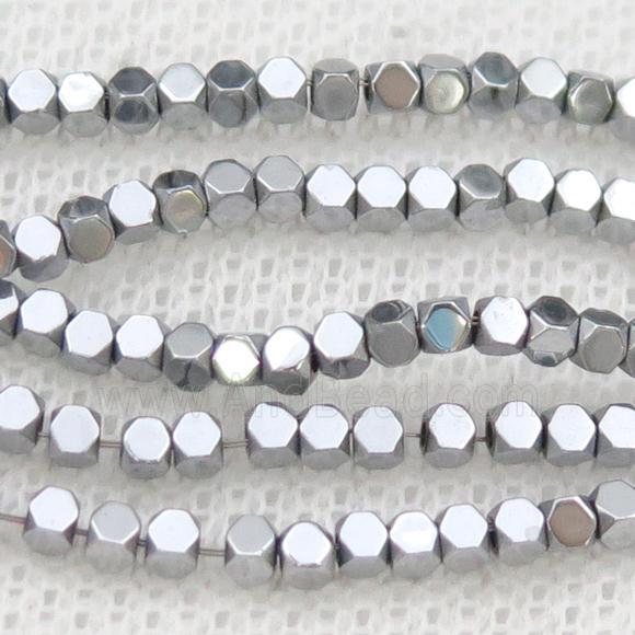 Hematite Beads Faceted Cube Platinum