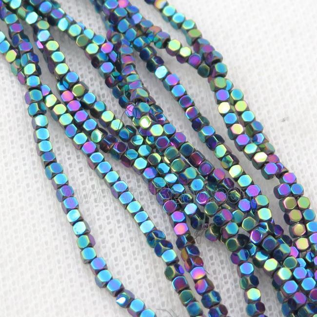 Rainbow Hematite Beads Faceted Cube