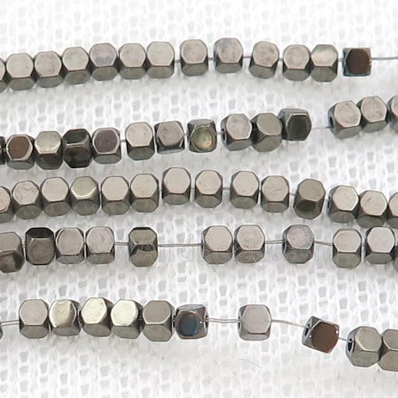 Hematite Beads Faceted Cube Pyrite Color