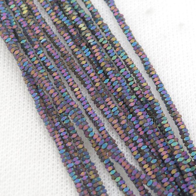 Rainbow Hematite Spacer Beads Faceted Square Matte
