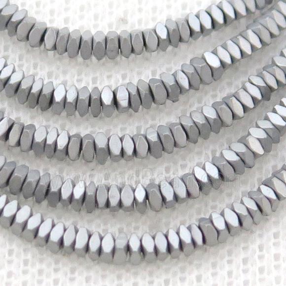 Hematite Spacer Beads Faceted Square Platinum Matte