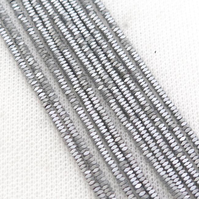 Hematite Spacer Beads Faceted Square Platinum Matte