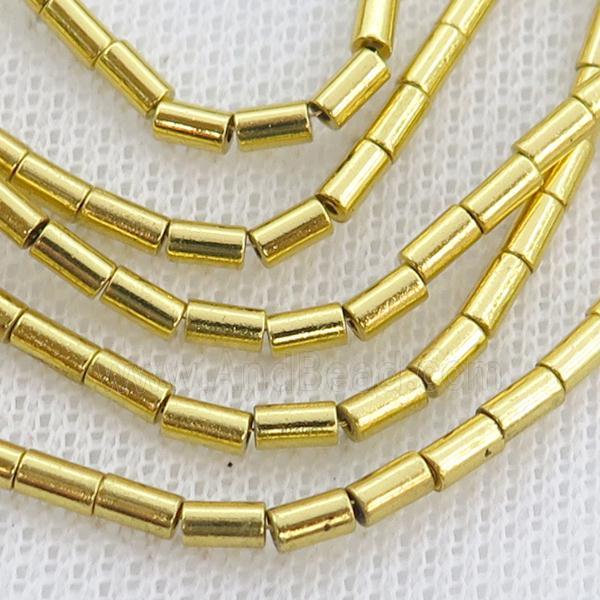 Hematite Tube Beads Shiny Gold