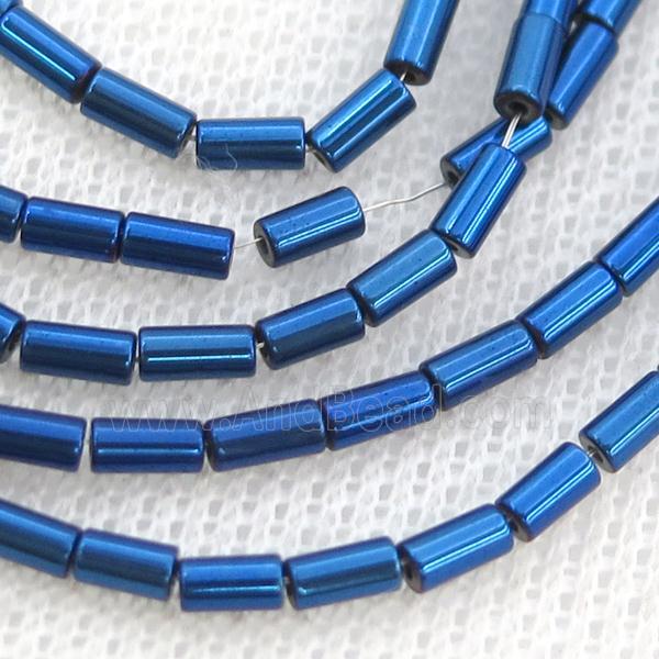 Blue Hematite Tube Beads Electroplated