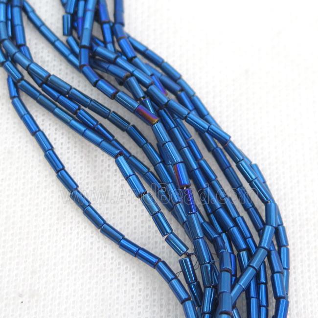 Blue Hematite Tube Beads Electroplated