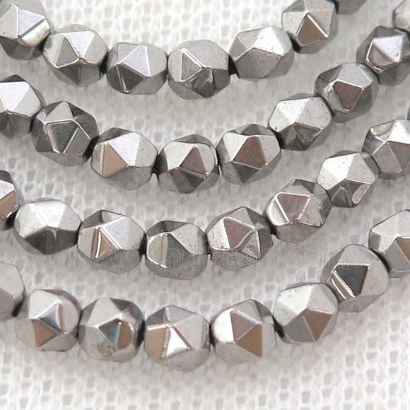 Hematite Beads Cut Round Silver