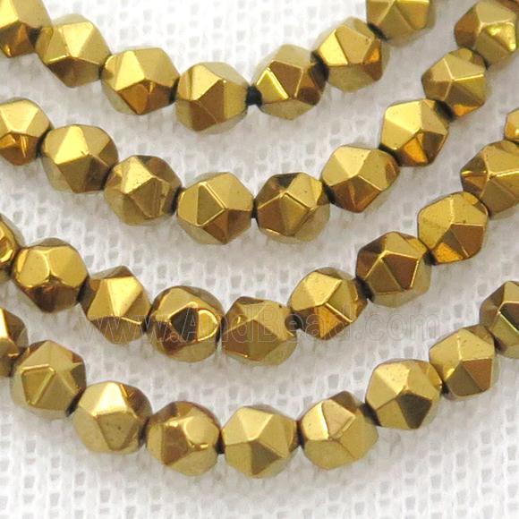 Hematite Beads Cut Round Gold