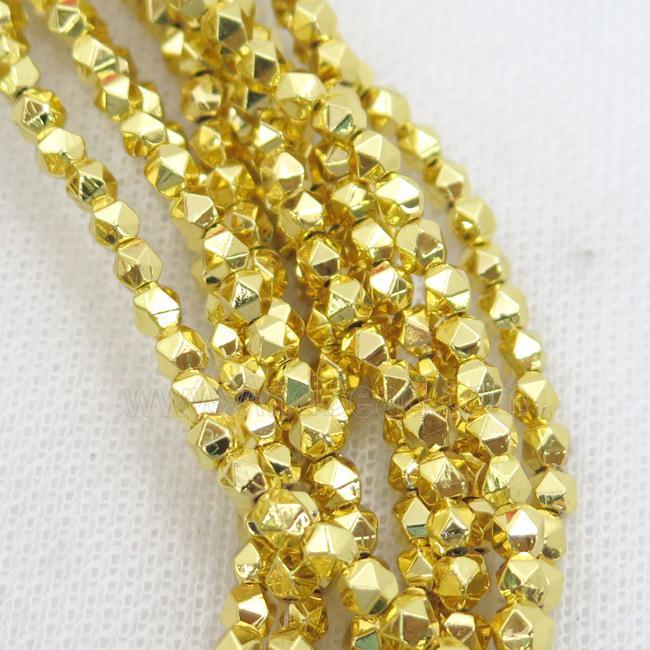 Hematite Beads Cut Round Shiny Gold