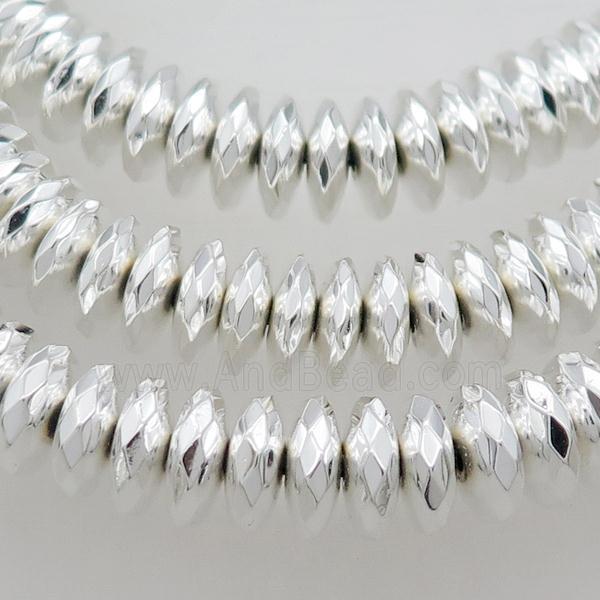 Hematite Beads Faceted Rondelle Shiny Silver
