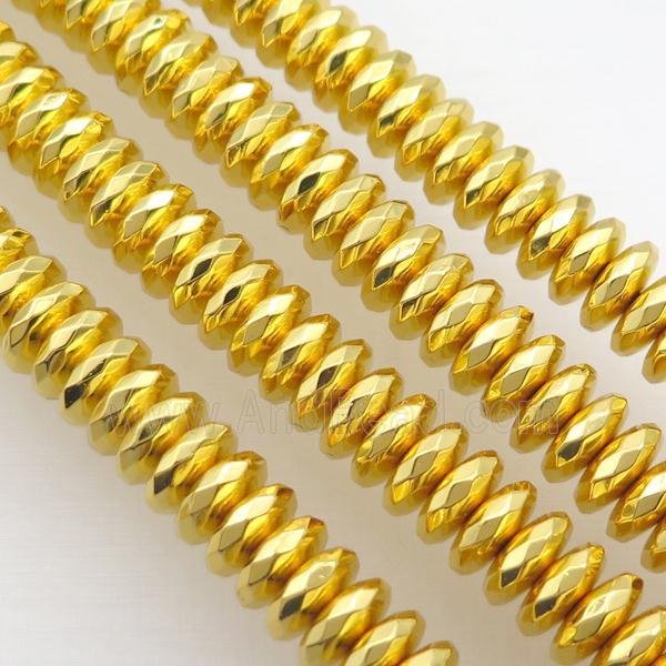 Hematite Beads Faceted Rondelle Shiny Gold