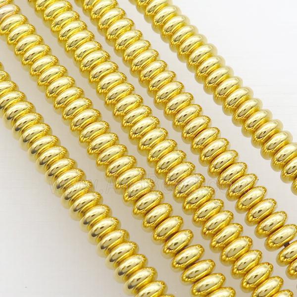 Hematite Beads Rondelle Shiny Gold