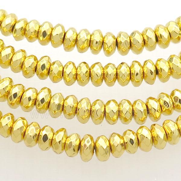 Hematite Beads Faceted Rondelle Shiny Gold