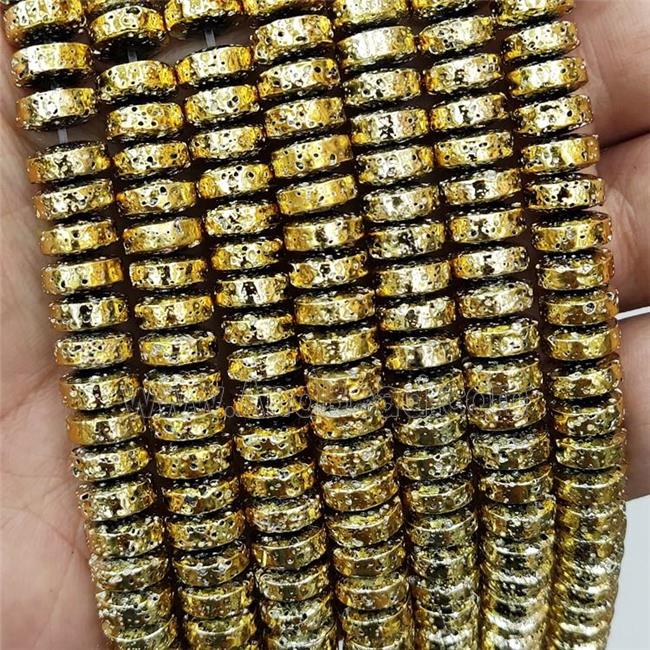 Assembled Lava Beads Heishi Gold Electroplated