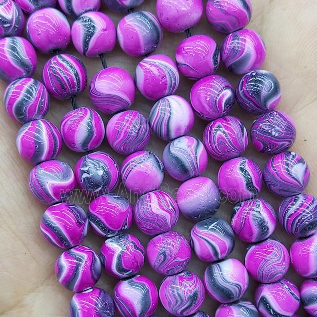 Hematite Beads Round Hotpink Lacquered