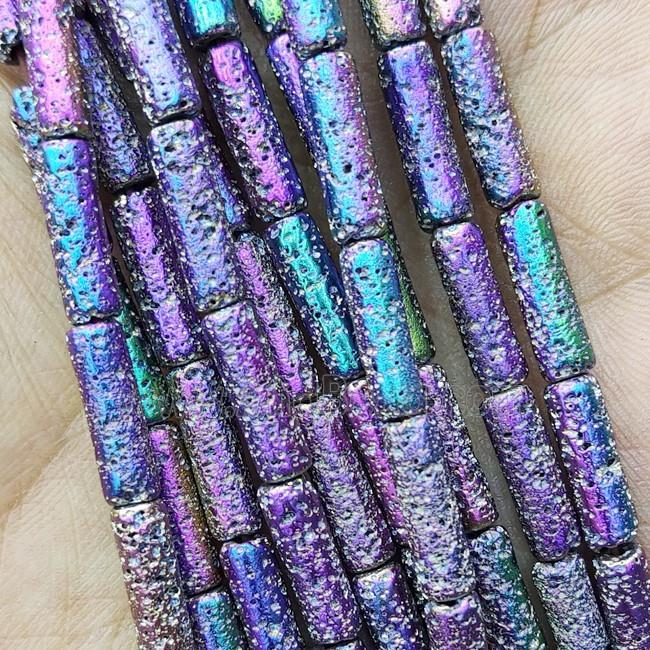 Hematite Tube Beads Rainbow Electroplated