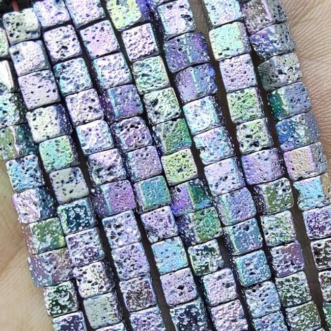 Hematite Cube Beads Multicolor Electroplated