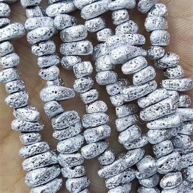 Hematite Beads Freeform Shiny Silver Electroplated