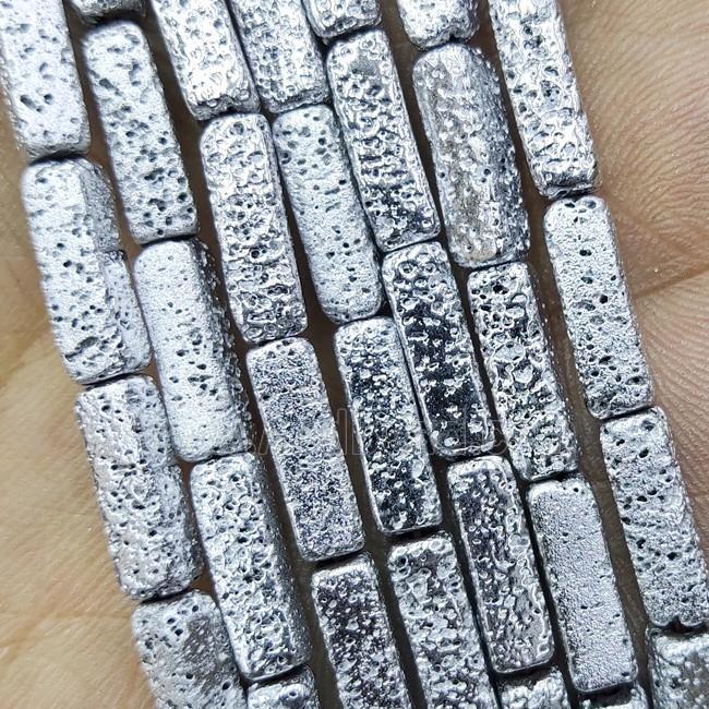 Hematite Tube Beads Shiny Silver Electroplated