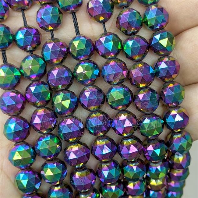 Hematite Beads Cut Round Rainbow Electroplated
