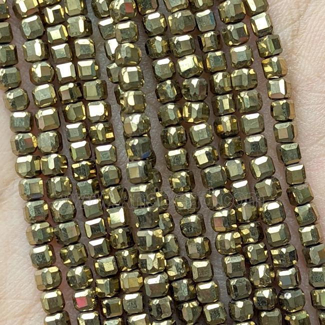 Hematite Beads Faceted Cube Gold Electroplated