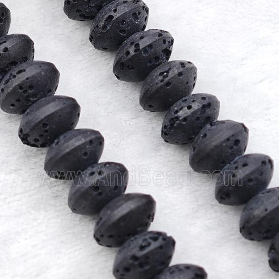 Black Lava Rondelle Beads Smooth