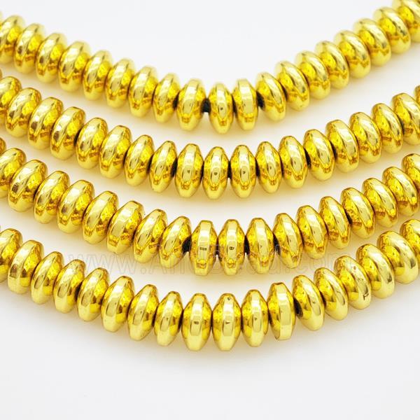 Hematite Rondelle Beads Smooth Shiny Gold