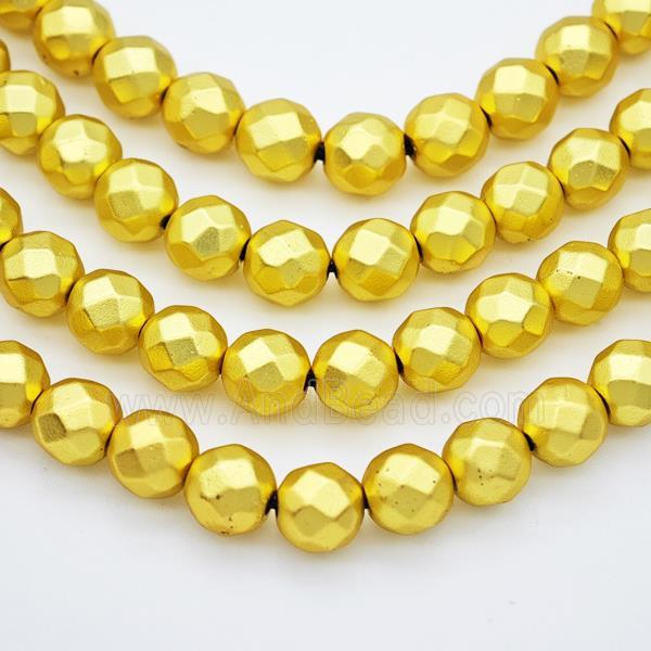 Hematite Beads Faceted Round Matte Gold