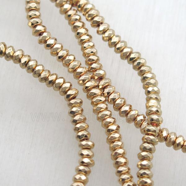 light gold electroplated Hematite beads, faceted rondelle