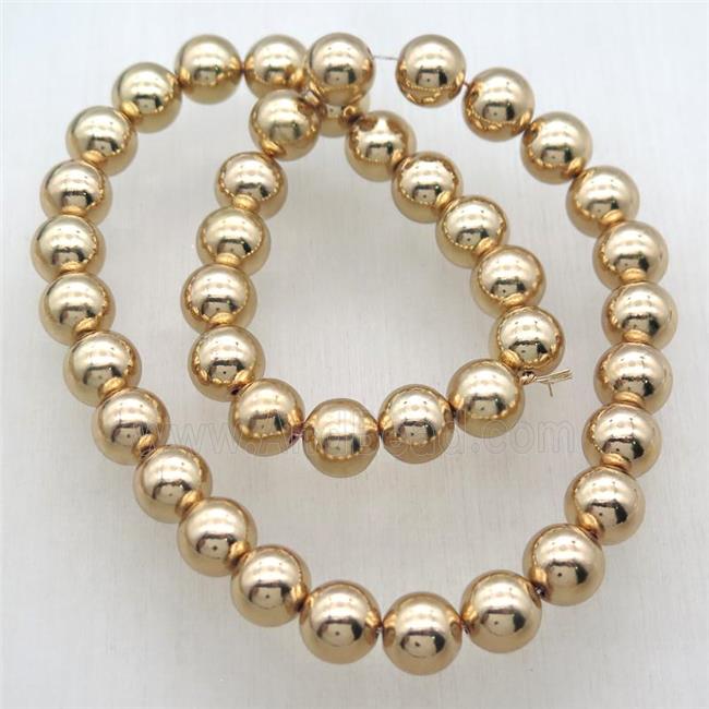 round Hematite Beads, light KC-golden electroplated