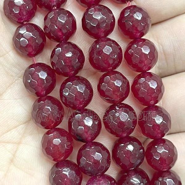 red ruby Jade Beads, faceted round, dye