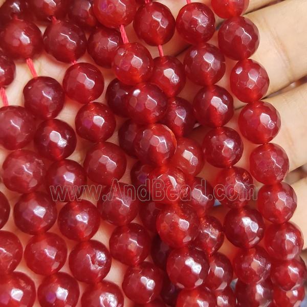 red Jade Beads, faceted round, b-grade
